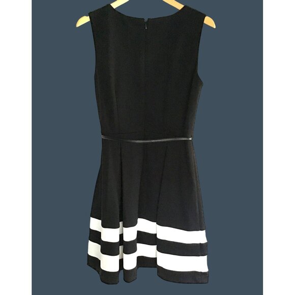 CALVIN KLEIN WOMENS BLACk/WHITE FIT AND FLARE ZIP CLOSW KNEE LENGHT DRESS SIZE 8 - Picture 2 of 7